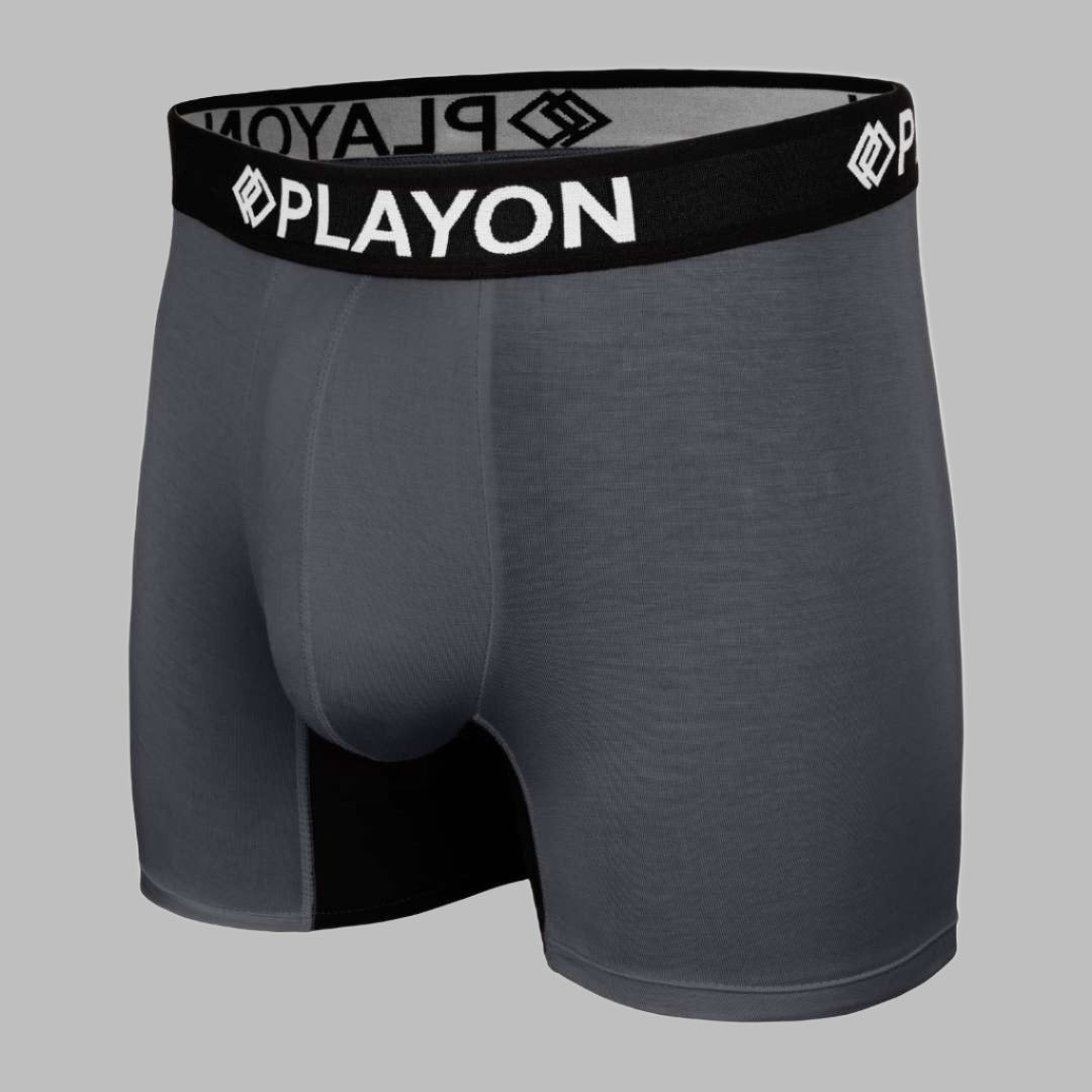 Bamboo Boxers - the best in the UK.  Granite Grey Soft snug comfortable Bamboo Boxers contoured pouch no chafe no ride up no irritation friction free panels  chafe stopper panels hypo-allergenic sustainable bamboo